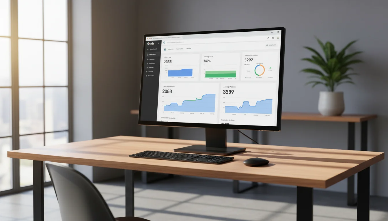 Interface Google Search Console montrant des métriques de performance SEO